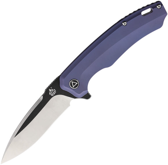 QSP Knives Woodpecker Blue Titanium Handle M390 Framelock Folding Knife 116C