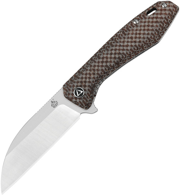 QSP Knife Pelican Pocket Knife Linerlock Brown Micarta Folding Satin S35VN 118A2