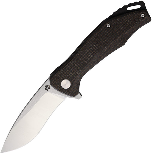 QSP Knife Raven Linerlock Brown Micarta Folding Satin D2 Pocket Knife 122D1