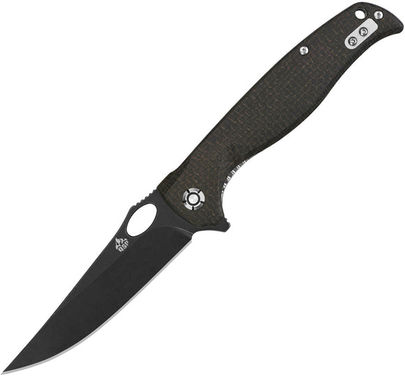 QSP Knife Gavial Linerlock Brown Micarta Folding Black D2 Pocket Knife 126D2