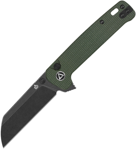 QSP Knife Penguin Button Lock Green Micarta Folding Black 14C28N Pocket Knife 130BLC2