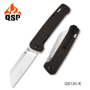 QSP Knives Penguin Linerlock Rubbed Copper Folding D2 Steel Pocket Knife 130K