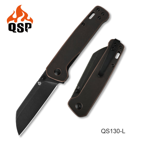 QSP Knives Penguin Linerlock Rubbed Copper Folding D2 Steel Pocket Knife 130L