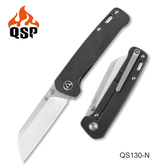 QSP Knives Penguin Framelock Black Titanium Folding 154CM Pocket Knife 130N