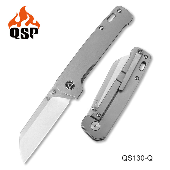 QSP Knives Penguin Framelock Gray Titanium Folding 154CM Pocket Knife 130Q
