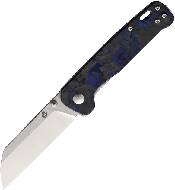 QSP Penguin Linerlock Black/Blue Carbon Fiber Folding D2 Pocket Knife 130TBL