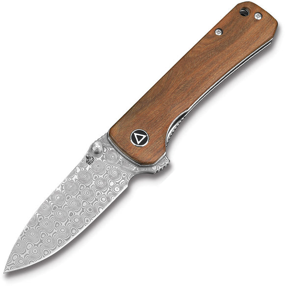 QSP Knives Hawk Verawood Handle Damascus Steel Linerlock Folding Knife 131B