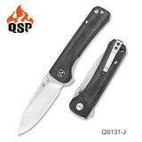 QSP Knife Hawk Pocket Knife Linerlock Black Micarta Folding 14C28N Sandvik 131J