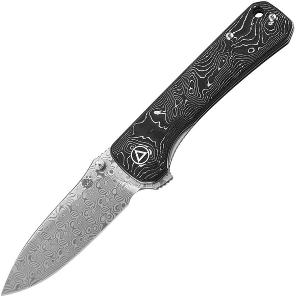 QSP Hawk Pocket Knife Linerlock Aluminum Foil Carbon Fiber Folding Damascus 131Q