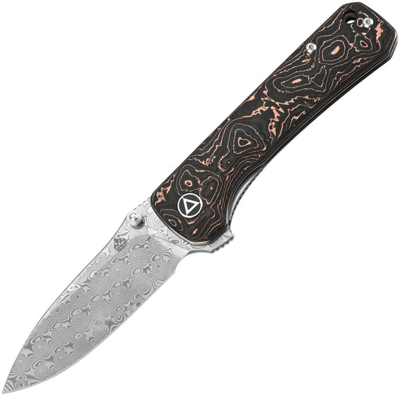 QSP Hawk Pocket Knife Linerlock Copper Foil Carbon Fiber Folding Damascus 131S