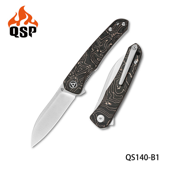 QSP Otter Pocket Knife Linerlock Copper Foil Carbon Fiber Folding S35VN 140B1
