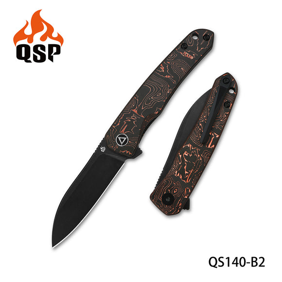 QSP Otter Pocket Knife Linerlock Copper Carbon Fiber Folding Black S35VN 140B2