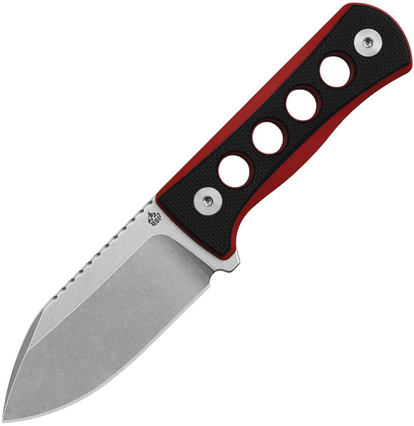 QSP Knife Canary Fixed Blade Neck Knife Red & Black G10 Stonewash 14C28N 141B1