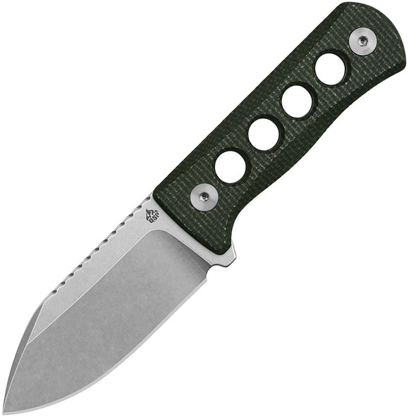 QSP Knife Canary Fixed Blade Neck Knife Green Micarta Stonewash 14C28N 141C1