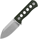 QSP Knife Canary Fixed Blade Neck Knife Green Micarta Stonewash 14C28N 141C1