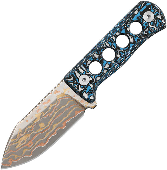 QSP Knife Canary Frost Carbon Fiber Copper Damascus Fixed Blade Neck Knife 141G