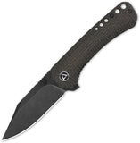 QSP Knife Kestrel Linerlock Brown Micarta Folding Black 14C28N Knife 145A2