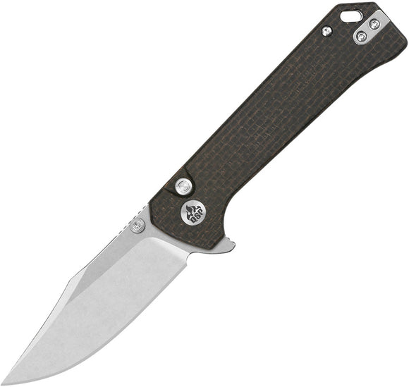 QSP Knife Grebe Button Lock Brown Micarta Folding 14C28N Clip Point Pocket Knife 147A1