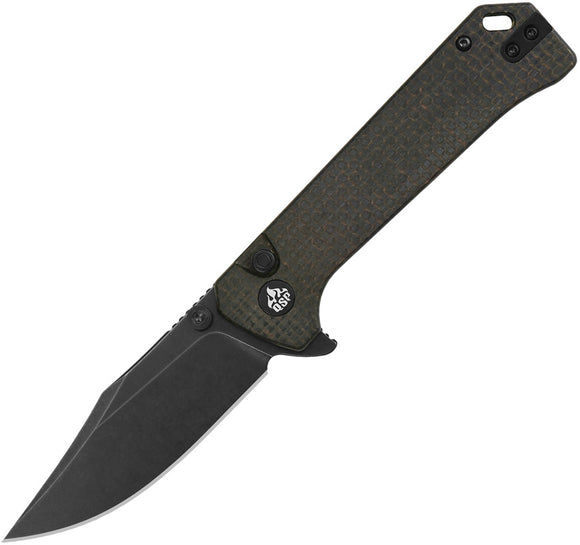 QSP Knife Grebe Button Lock Brown Micarta Folding Black 14C28N Clip Point Pocket Knife 147A2
