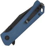 QSP Knife Grebe Button Lock Blue Micarta Folding Black 14C28N Clip Point Pocket Knife 147B2