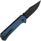 QSP Knife Grebe Button Lock Blue Micarta Folding Black 14C28N Clip Point Pocket Knife 147B2