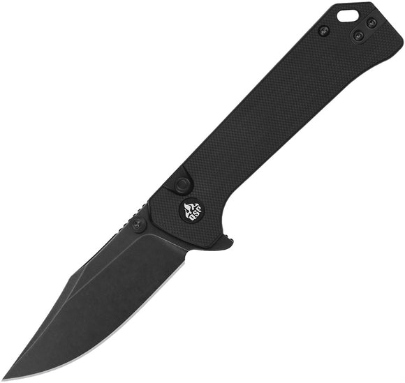QSP Knife Grebe Button Lock Black G10 Folding 14C28N Clip Point Pocket Knife 147C2