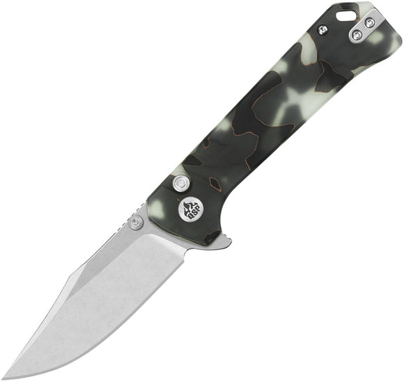 QSP Knife Grebe Button Lock Glow In The Dark Raffir Resin Folding S35VN Clip Pt Knife 147E1
