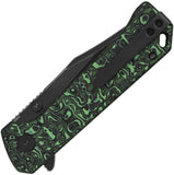 QSP Knife Grebe Button Lock Green & Black Carbon Fiber Folding S35VN Clip Pt Knife 147G2