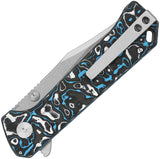 QSP Knife Grebe Button Lock Blue & White & Black Carbon Fiber Folding S35VN Clip Pt Knife 147H1