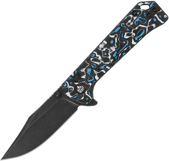 QSP Knife Grebe Button Lock Blue & White & Black Carbon Fiber Folding S35VN Clip Pt Knife 147H2