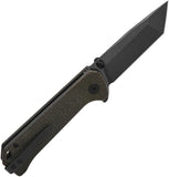 QSP Knife Grebe T Button Lock Brown Micarta Folding Black 14C28N Tanto Pocket Knife 148A2