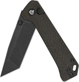 QSP Knife Grebe T Button Lock Brown Micarta Folding Black 14C28N Tanto Pocket Knife 148A2