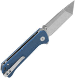 QSP Knife Grebe T Button Lock Blue Micarta Folding 14C28N Tanto Pocket Knife 148B1