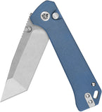 QSP Knife Grebe T Button Lock Blue Micarta Folding 14C28N Tanto Pocket Knife 148B1