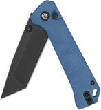 QSP Knife Grebe T Button Lock Blue Micarta Folding Black 14C28N Tanto Pocket Knife 148B2