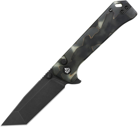 QSP Knife Grebe T Button Lock Glow In The Dark Raffir Resin Folding S35VN Tanto Knife 148E2