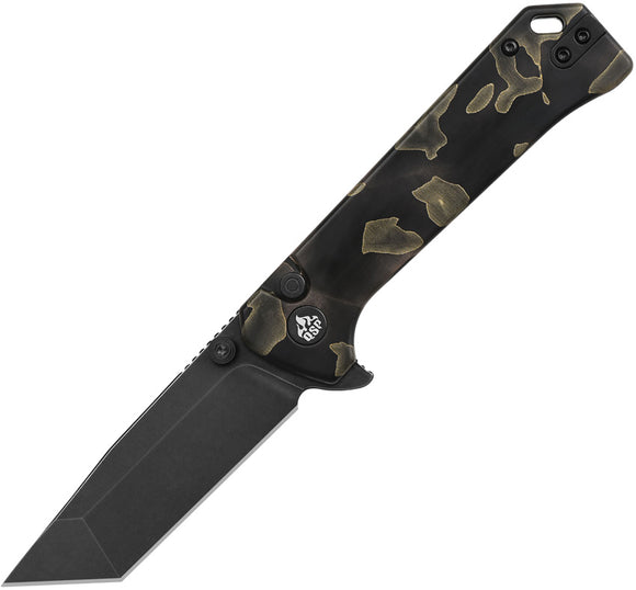 QSP Knife Grebe T Button Lock Noble Raffir Resin Folding Black S35VN Tanto Pocket Knife 148F2
