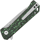QSP Knife Grebe T Button Lock Green & Black Carbon Fiber Folding S35VN Tanto Knife 148G1