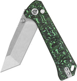QSP Knife Grebe T Button Lock Green & Black Carbon Fiber Folding S35VN Tanto Knife 148G1