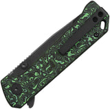 QSP Knife Grebe T Button Lock Green & Black Carbon Fiber Folding S35VN Tanto Knife 148G2