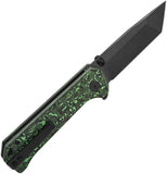 QSP Knife Grebe T Button Lock Green & Black Carbon Fiber Folding S35VN Tanto Knife 148G2