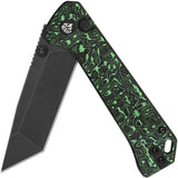 QSP Knife Grebe T Button Lock Green & Black Carbon Fiber Folding S35VN Tanto Knife 148G2