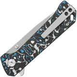 QSP Knife Grebe T Button Lock Blue & White & Black Carbon Fiber Folding S35VN Tanto Knife 148H1