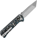 QSP Knife Grebe T Button Lock Blue & White & Black Carbon Fiber Folding S35VN Tanto Knife 148H1