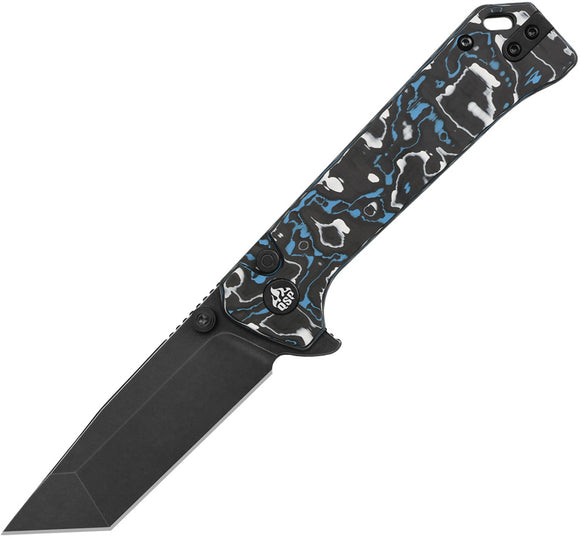 QSP Knife Grebe T Button Lock Blue & White & Black Carbon Fiber Folding S35VN Tanto Knife 148H2