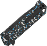 QSP Knife Grebe T Button Lock Blue & White & Black Carbon Fiber Folding S35VN Tanto Knife 148H2