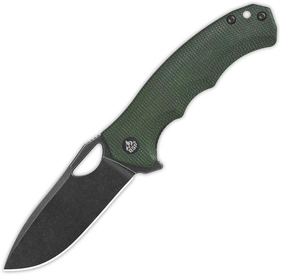 QSP Knife Gorilla Linerlock Green Micarta Folding Black 14C28N Pocket Knife 153C2