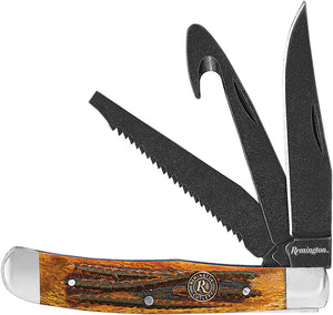 Remington Back Woods Trapper Brown Jigged Folding Stainless Pocket Knife 15648