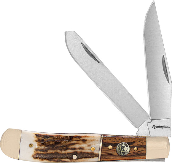 Remington Guide Trapper Jigged Bone & Wood Folding Stainless Pocket Knife 15652