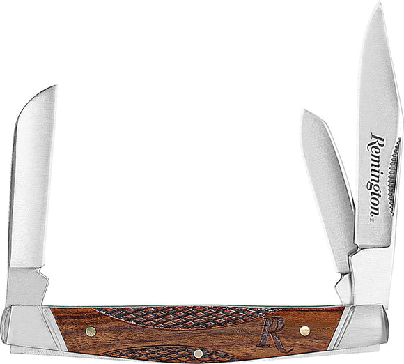 Remington Woodland Stockman Brown Wood Folding Stainless Pocket Knife 15657